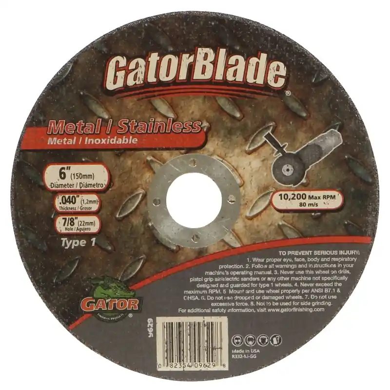 Gator 6 In. D X 7/8 In. X 0.040 In. Thick Aluminum Oxide Type 1 Metal Cutting Wheel 1 Pk