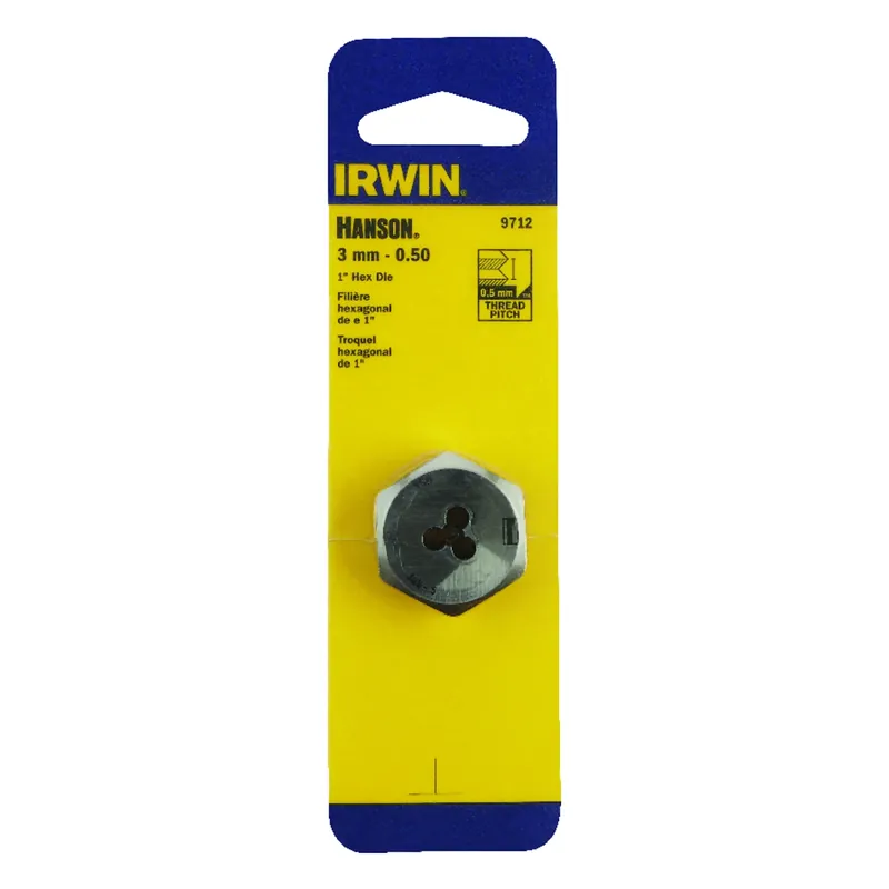 9712 High Carbon Steel Metric Hexagon Die, M3-0.5 Right Hand Thread