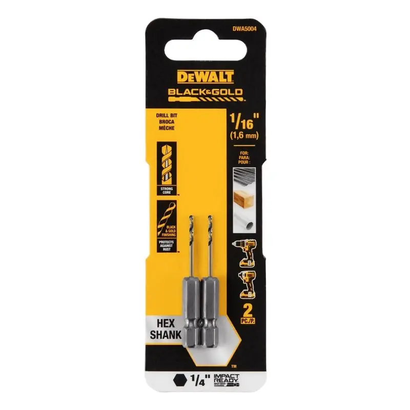 Black & Gold HSS Drill Bit, 1/4 In. Hex Shank, Impact Ready, 1/16 In.