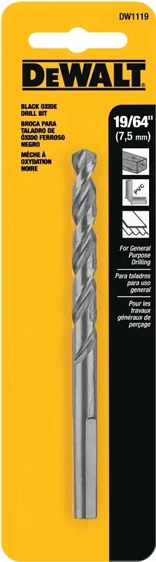 DeWalt Black & Gold 19/64 In. High Speed Steel Split Point Drill Bit 3-Flat Shank 1 Pk