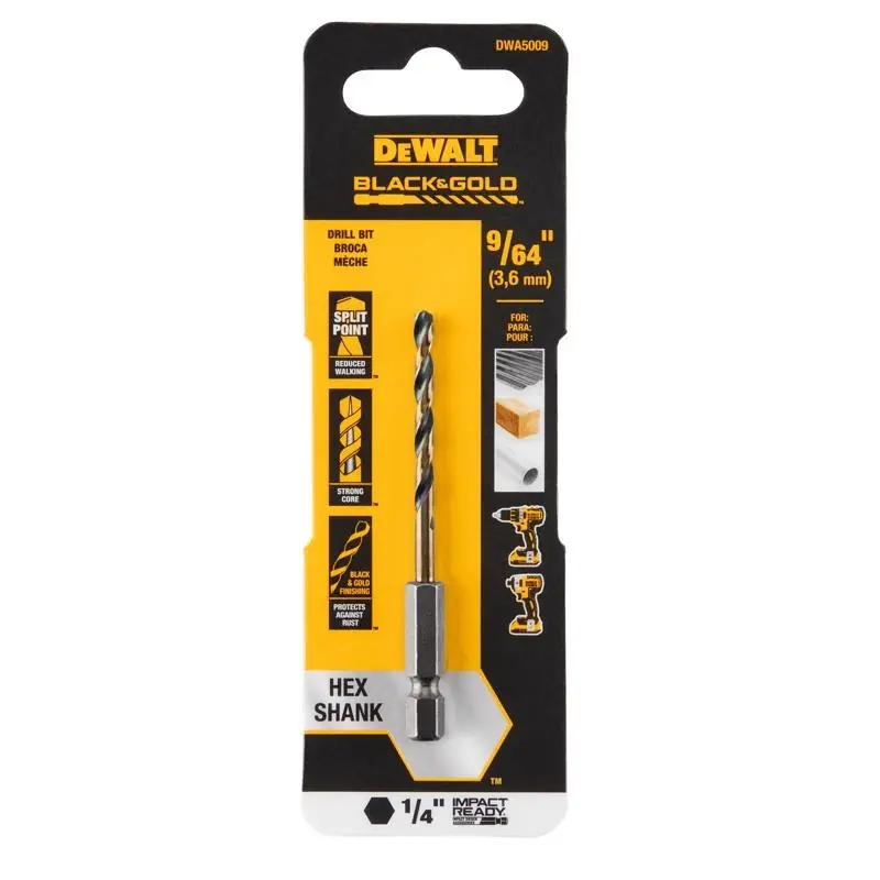 DeWalt Black & Gold 9/64 In. High Speed Steel Impact Ready Drill Bit Hex Shank 1 Pk
