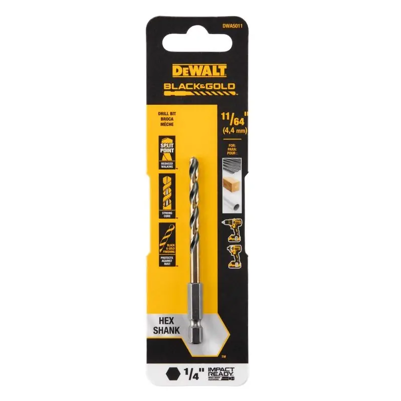 DeWalt Black & Gold 11/64 In. High Speed Steel Impact Ready Drill Bit Hex Shank 1 Pk