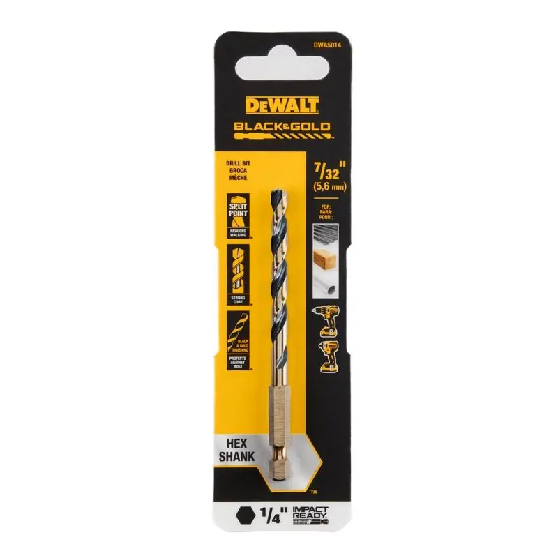 DeWalt Black & Gold 7/32 In. High Speed Steel Impact Ready Drill Bit Hex Shank 1 Pk