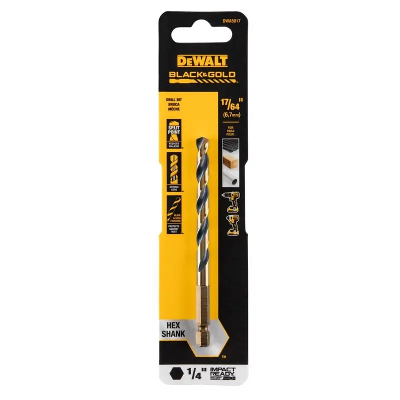 DeWalt Black & Gold 17/64 In. High Speed Steel Impact Ready Drill Bit Hex Shank 1 Pk