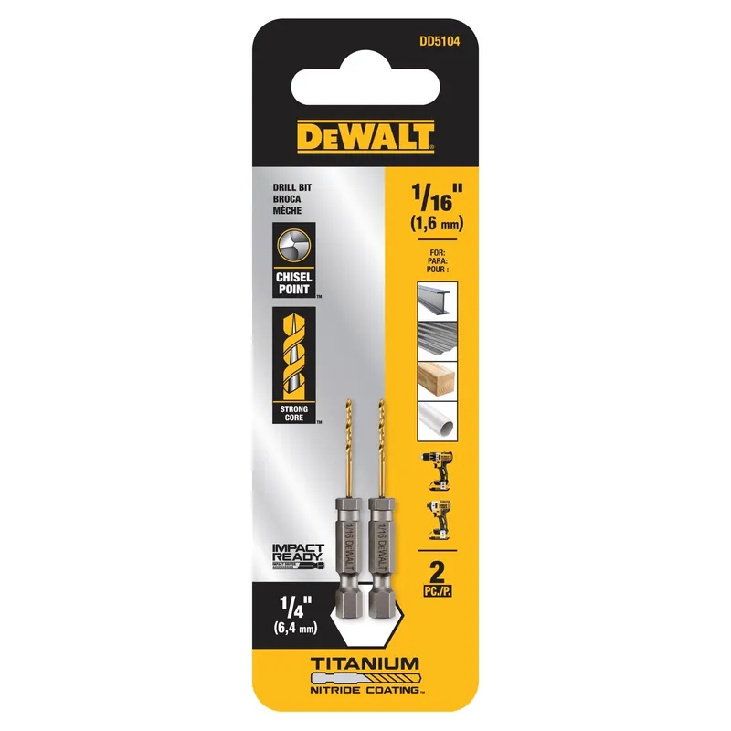 Titanium Nitride Drill Bits, Pilot Point Tip, 1/14 In., 2-Pk.