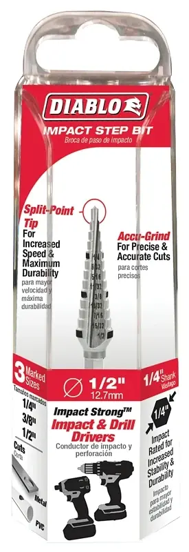Step Drill Bit, 13 Steps, 1/4 To 1/2-In.