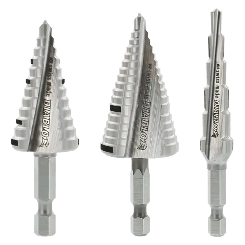 M2 Steel Impact Strong Step Drill Bit Set Hex Shank 3 Pieces