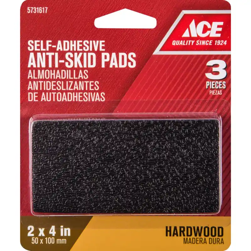 Ace Rubber Non-Skid Pads Black Rectangle 2 In. W X 4 In. L 3 Pk Self Adhesive