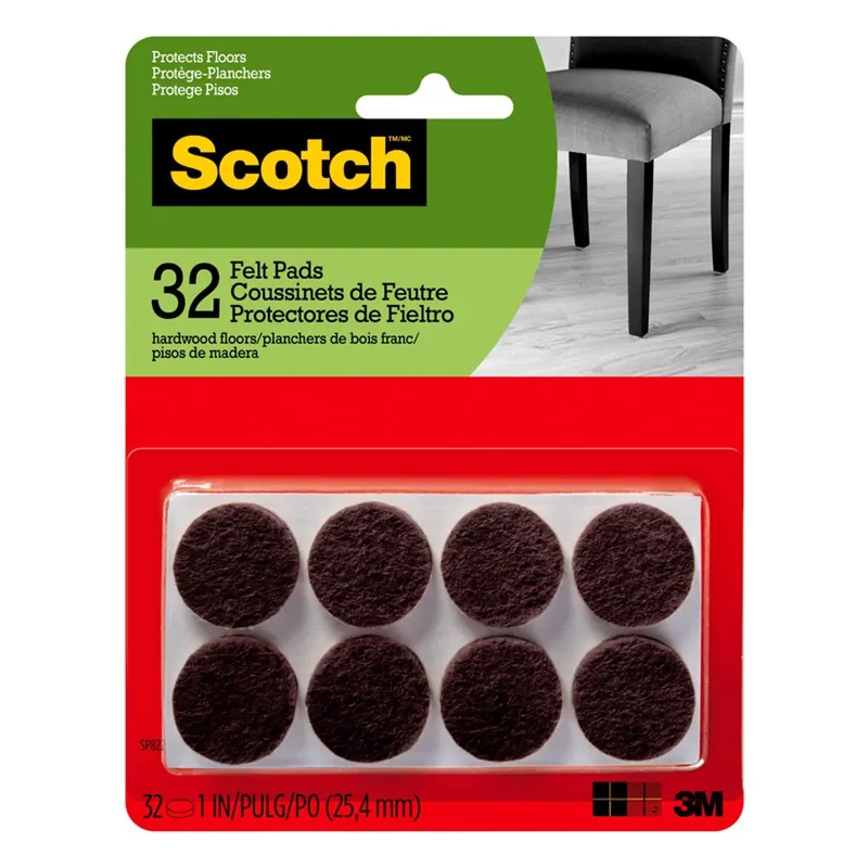 3M Scotch Felt Self Adhesive Protective Pad Brown Round 1 In. W 32 Pk