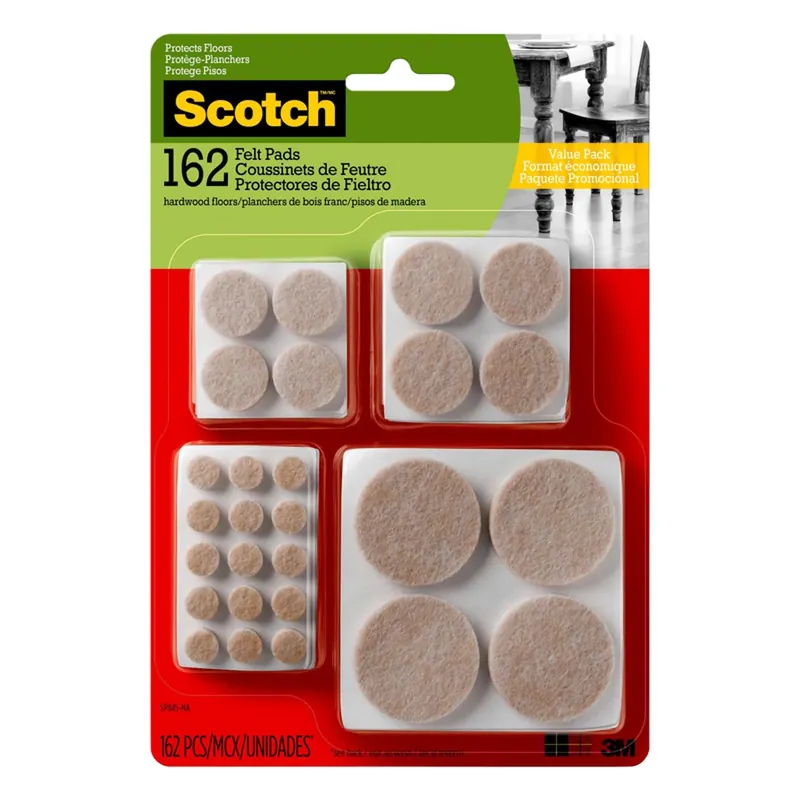 3M Scotch Felt Self Adhesive Protective Pad Beige Round Assorted In. W 162 Pk