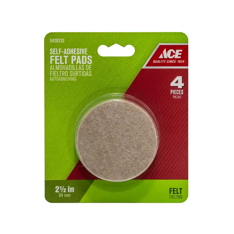 Ace Felt Pad Brown Round 2-1/2 In. W 4 Pk Self Adhesive