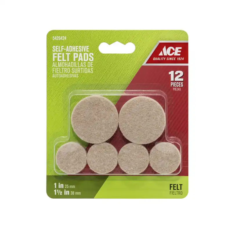Ace Felt Table/Chair Pads Brown Round 1 And 1-1/2 In. W 12 Pk Self Adhesive