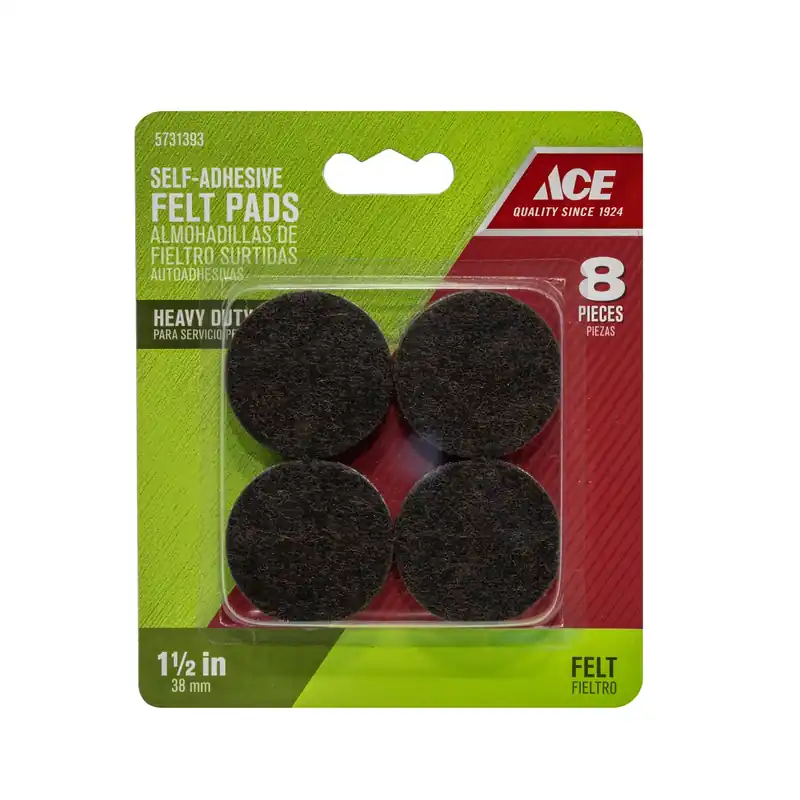 Ace Felt Pad Brown Round 1-1/2 In. W 8 Pk Self Adhesive