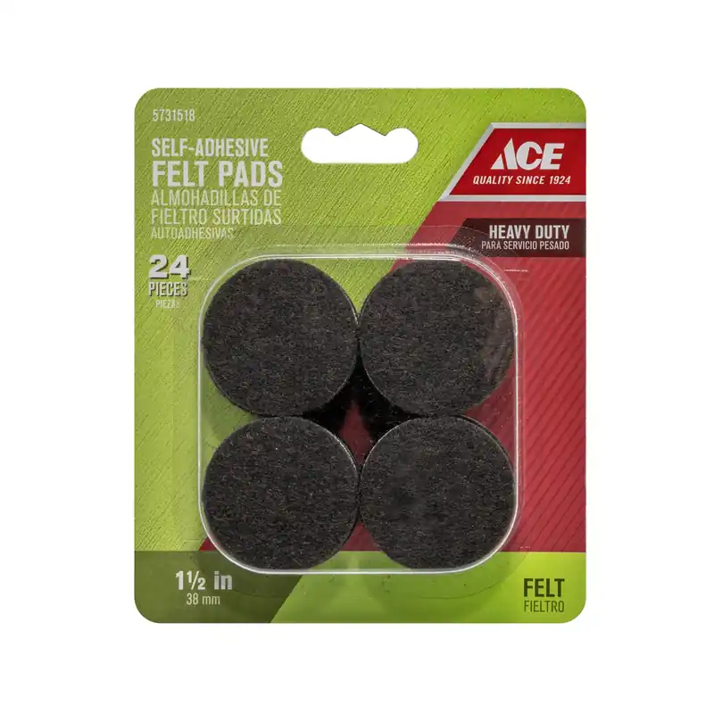 Ace Felt Pad Brown Round 1-1/2 In. W 24 Pk Self Adhesive