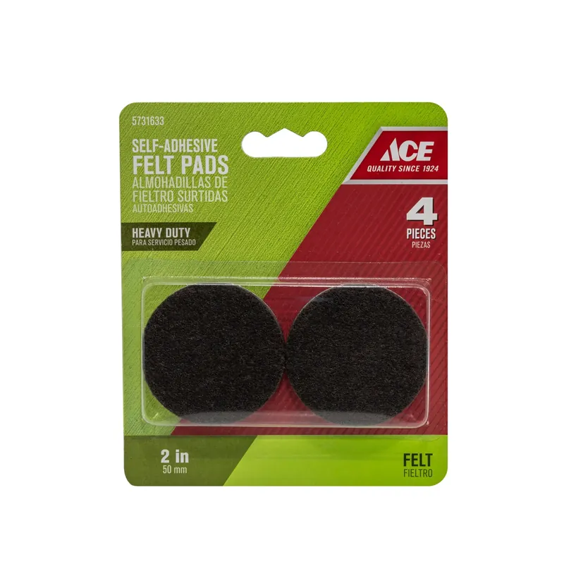 Ace Felt Pad Brown Round 2 In. W 4 Pk Self Adhesive