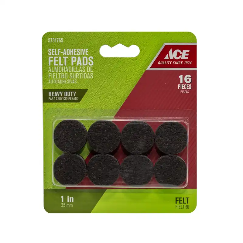 Ace Felt Pad Brown Round 1 In. W 16 Pk Self Adhesive