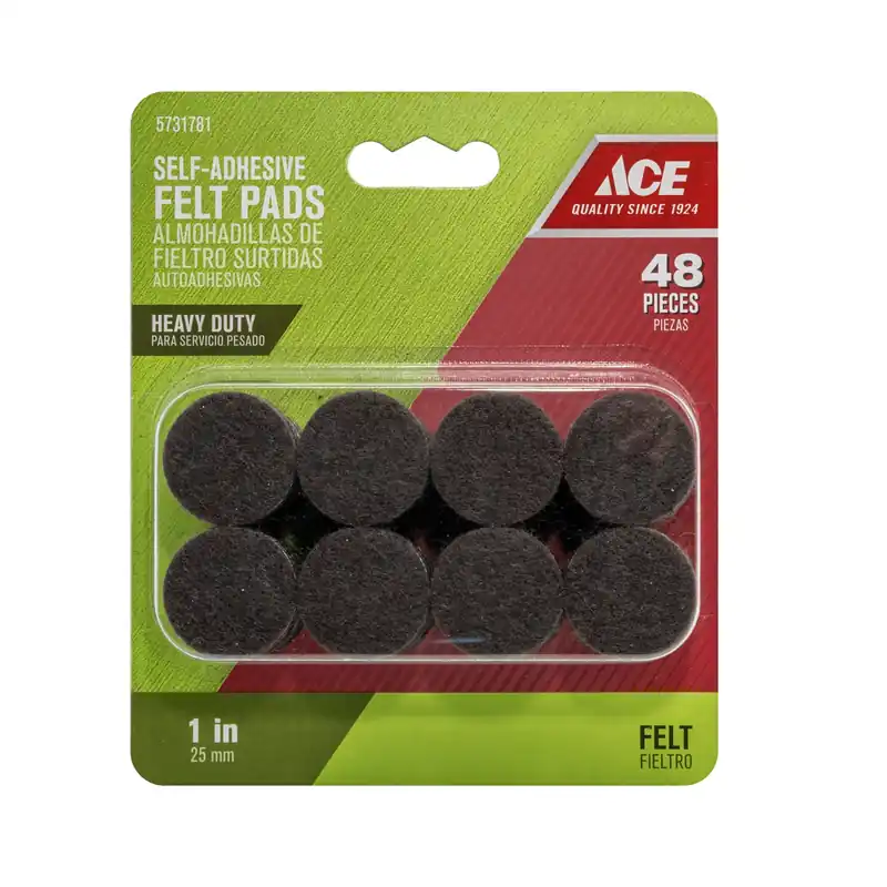 Ace Felt Pad Brown Round 1 In. W 48 Pk Self Adhesive
