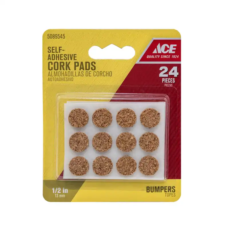 Ace Cork Bumper Pads Brown Round 1/2 In. W 24 Pk Self Adhesive