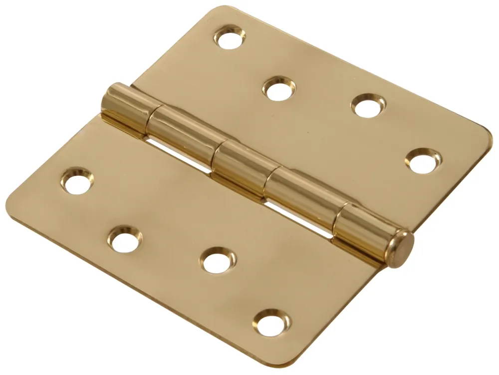 Carded Round Full Mortise Hinges, Solid & Brite Brass - 0.25" X 4"