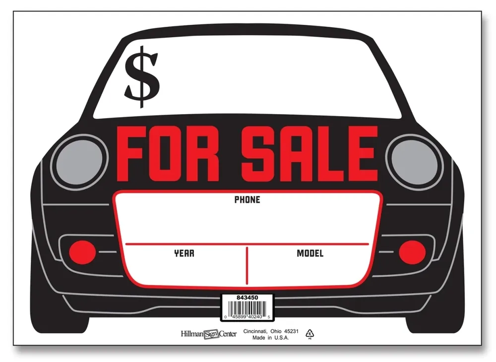 843450 10 X 14 Inch Car For Sale Sign - 5 Pieces