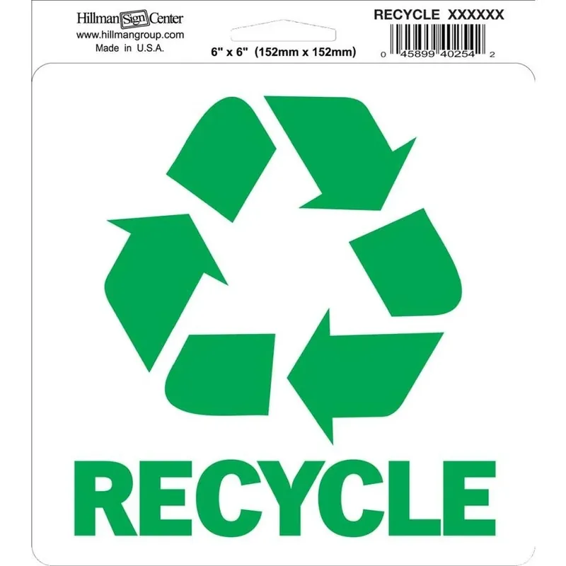 6-inch X 6-inch Self-adhesive Recycle Symbol Sign - Model 843491