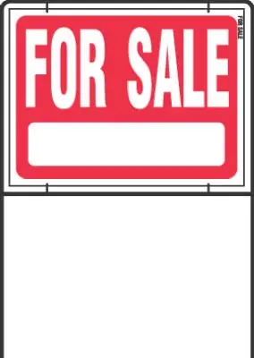 For Sale Sign, Red & White, 18 X 24-inch With Wire Frame