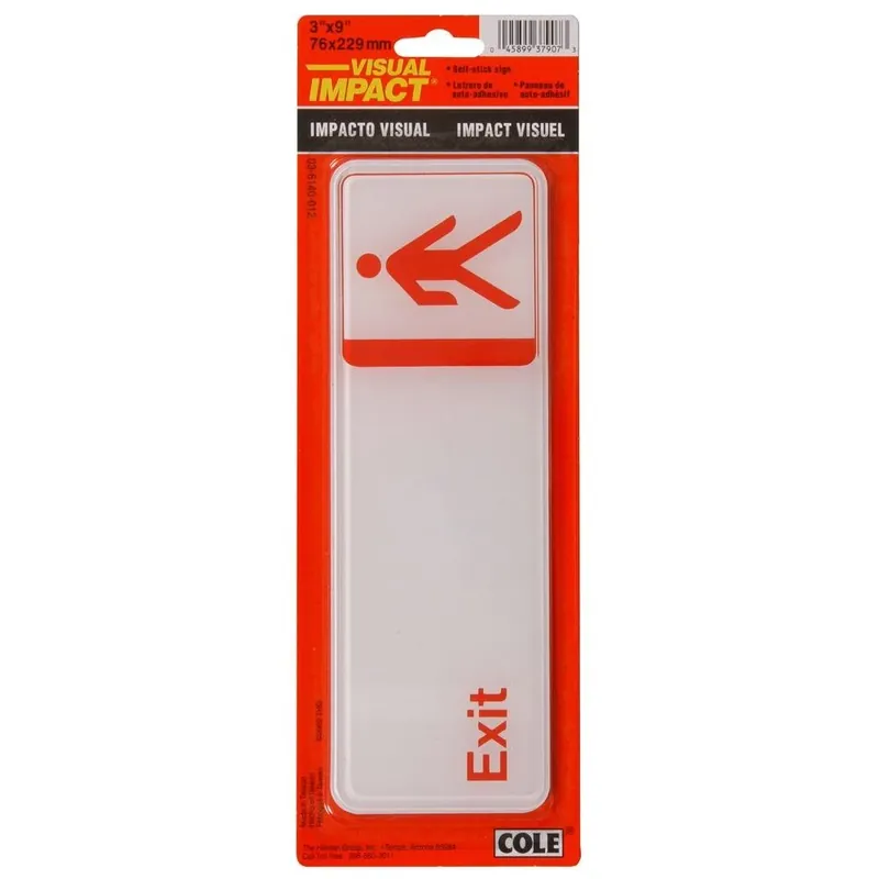 3 In. X 9 In. White & Red Plastic Adhesive Exit Sign - Model 841748