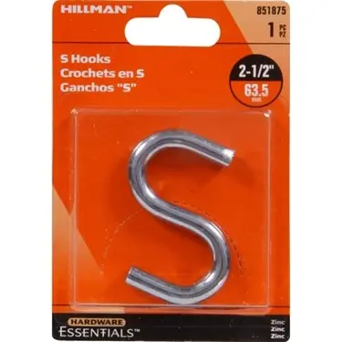 .307" X 2-1/2" Zinc-plated S-hook Hillman Model 851875 For Versatile Hanging