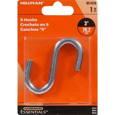 .307" X 3" Zinc-plated S-hook By Hillman Group - Model 851876