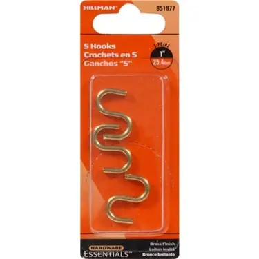 851877 1-inch Brass-plated S-hook For Versatile Hanging Solutions