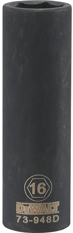 Metric Deep Impact Socket, 6-Point, Black Oxide, 1/2 In. Drive, 16mm