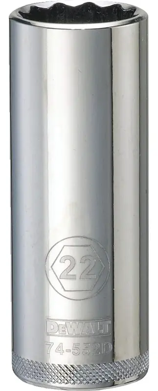 Metric Deep Socket, 12-Point, 1/2 In. Drive, 22mm