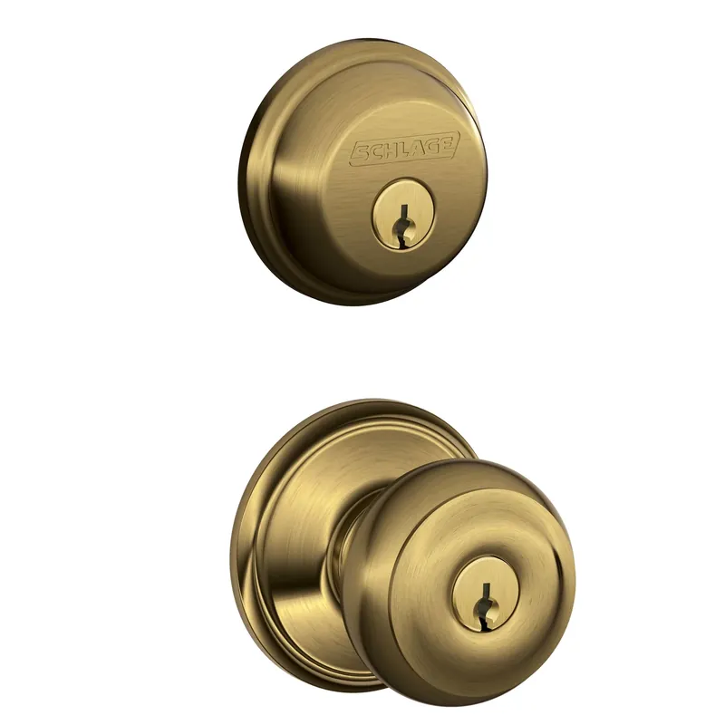 Antique Brass Combination Keyed Entry Lockset And Deadbolt