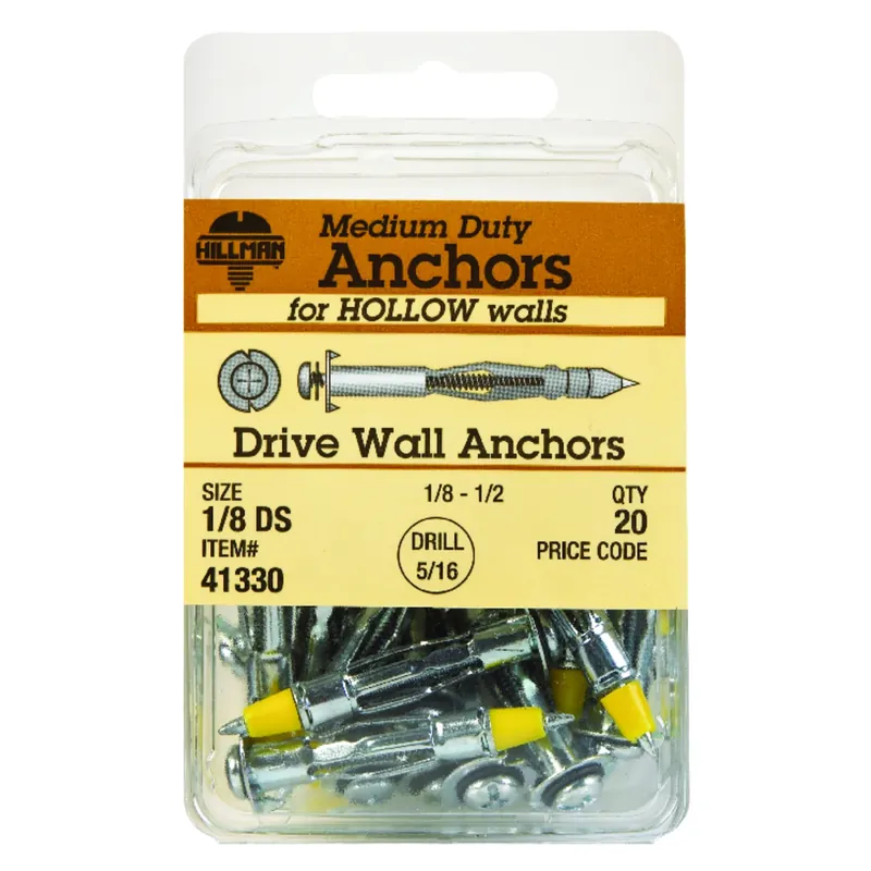 HILLMAN 1/8 In. D X 1/8 Short In. L Steel Pan Head Drive Wall Anchors 20 Pc