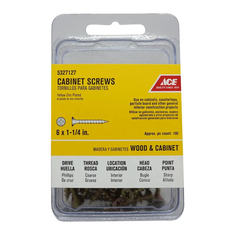 Ace No. 6 X 1-1/4 In. L Phillips Bugle Head Yellow Zinc-Plated Steel Cabinet Screws 100 Pk