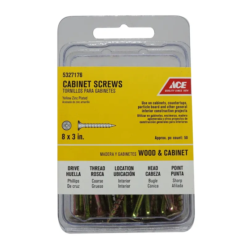 Ace No. 8 X 3 In. L Phillips Bugle Head Yellow Zinc-Plated Steel Cabinet Screws 50 Pk