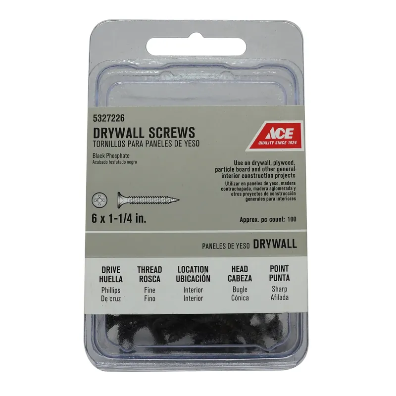 Ace No. 6 X 1-1/2 In. L Phillips Bugle Head Black Phosphate Steel Drywall Screws 100 Pk