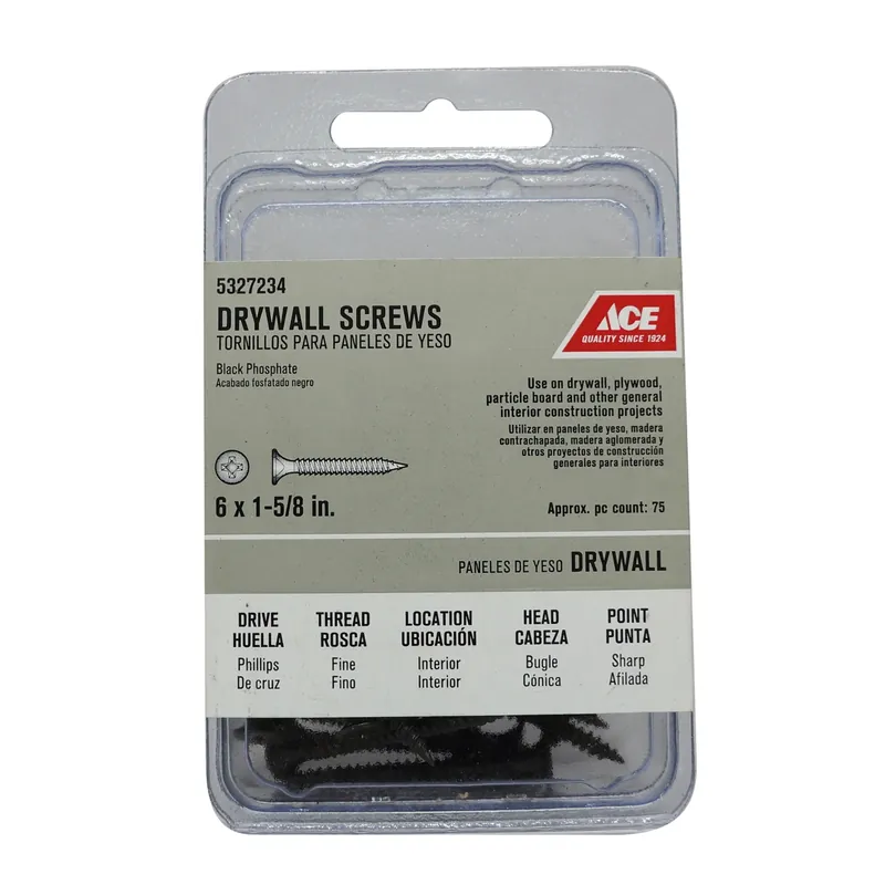 Ace No. 6 X 1-5/8 In. L Phillips Bugle Head Black Phosphate Steel Drywall Screws 75 Pk