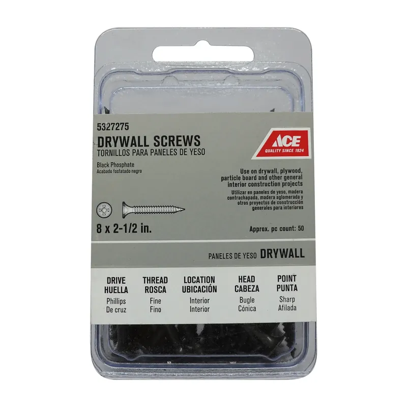 Ace No. 8 X 2-1/2 In. L Phillips Bugle Head Black Phosphate Steel Drywall Screws 50 Pk