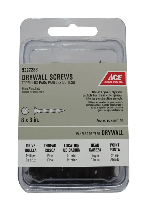 Ace No. 8 X 3 In. L Phillips Bugle Head Black Phosphate Steel Drywall Screws 50 Pk