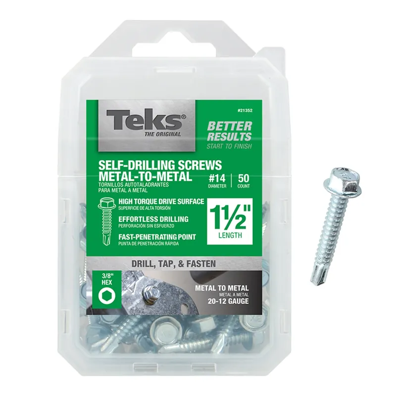 Teks No. 14 In. X 1-1/2 In. L Hex Hex Washer Head Sheet Metal Screws 50 Pk