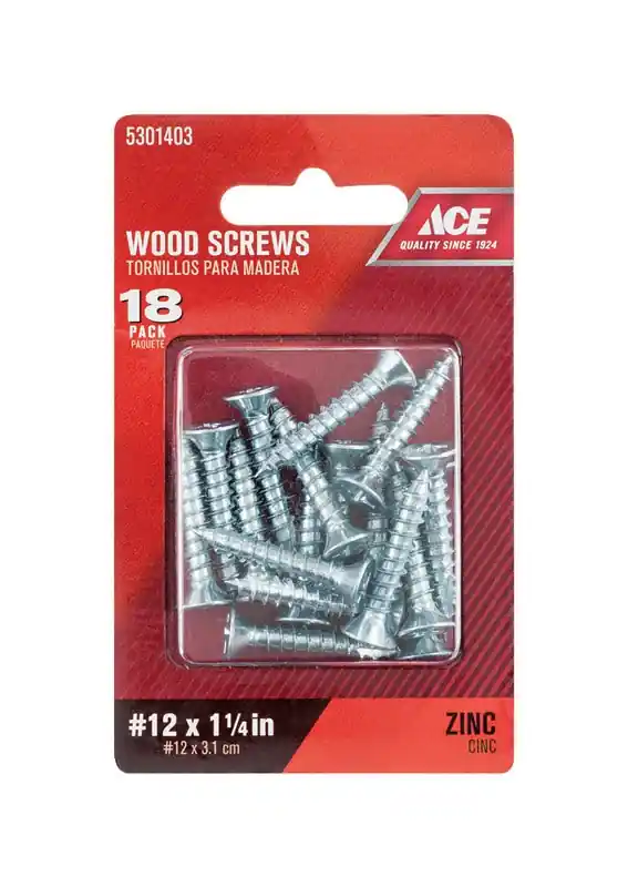 Ace No. 12 X 1-1/4 In. L Phillips Flat Head Zinc-Plated Steel Wood Screws 18 Pk