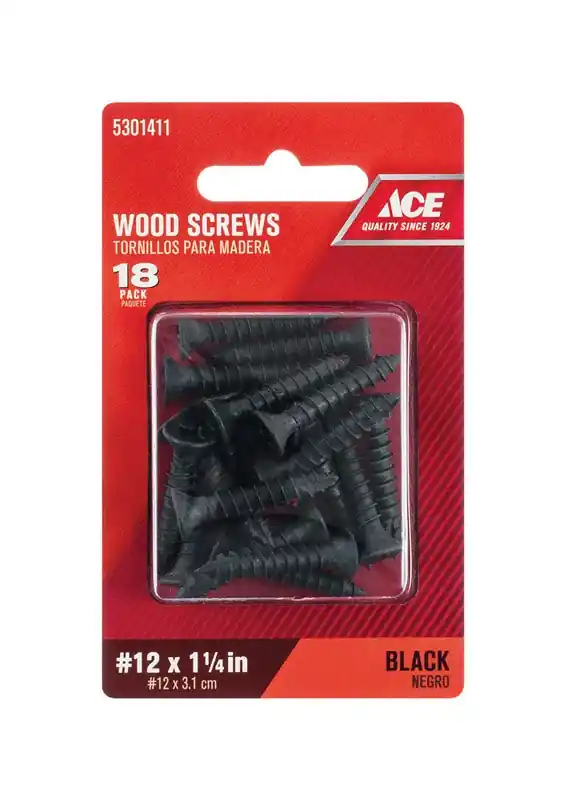 Ace No. 12 X 1-1/4 In. L Phillips Flat Head Black Steel Wood Screws 18 Pk