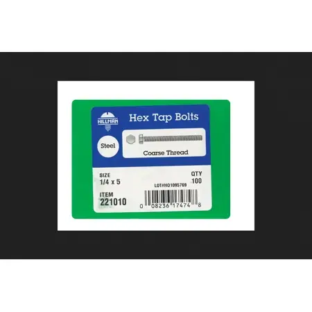 HILLMAN 1/4 In. D X 5 In. L Zinc Plated Steel Hex Tap Bolt 1 Pk