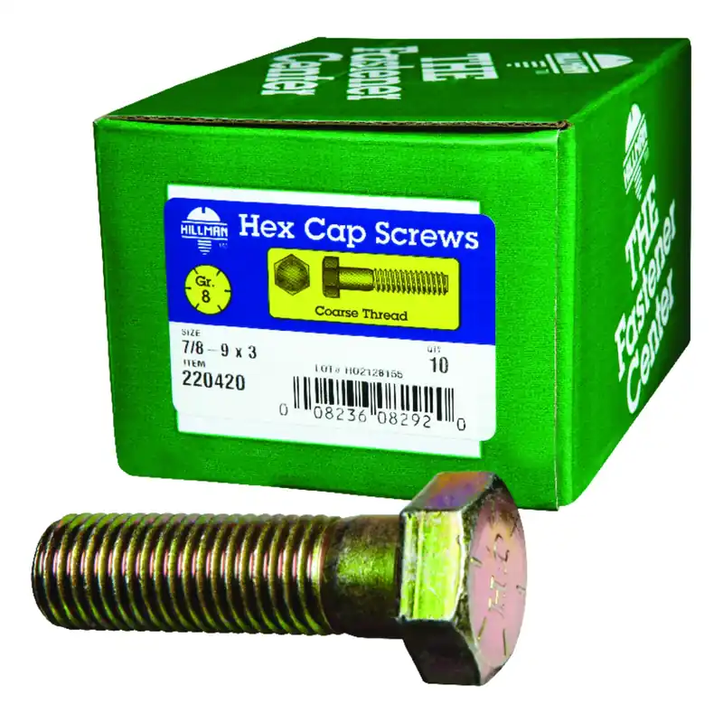Hillman 7/8-9 In. Dia. X 3 In. L Heat Treated Steel Hex Head Cap Screw 10 Pk