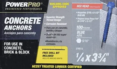 100 Pack 1/4 X 3 3/4 Inch Concrete Screws - Heavy Duty Anchors