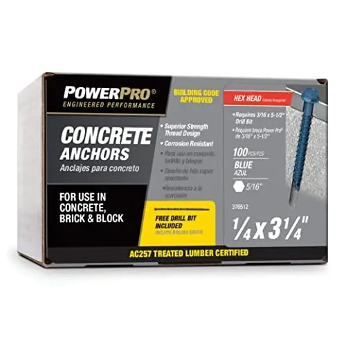 1/4" X 3-1/4" Hex Concrete Anchors - 100 Count Box
