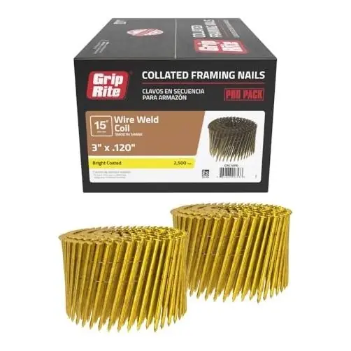 15 Degree Wire Coil 3" X .120 Framing Nails 10d Smooth Finish - 2.5m