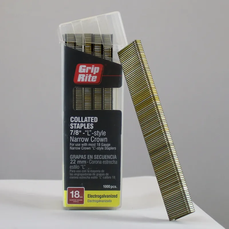 Grip Rite 18 Gauge Collated Staples 7/8" "L" Style, 1/4" Narrow Crown - PRIMESOURCE BUILDING PRODUCTS, INC.
