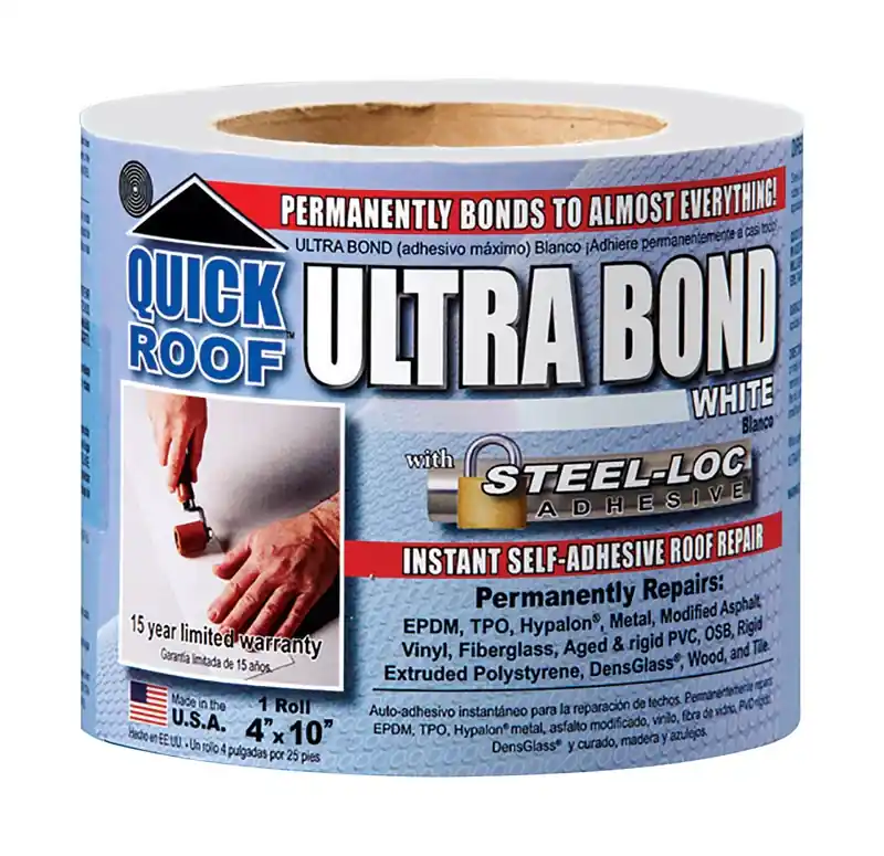 Ultra Bond Roof Repair, Self-Adhesive, White, 4-In. X 10-Ft.